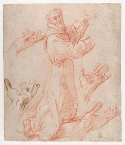 Studien für eine Figur des knienden Heiligen Franziskus in Dreiviertelansicht und für seine Hände (recto), 1583–85