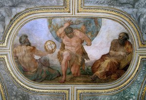 Herkules trägt für Atlas das Himmelsgewölbe (Fresko im Camerino)