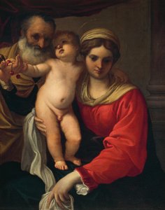 Heilige Familie oder Madonna der Kirschen, ca. 1593, von Annibale Carracci, Öl auf Leinwand von Annibale Carracci