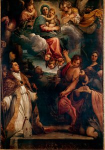 Madonna in Herrlichkeit mit dem Kind und sechs Heiligen von Annibale Carracci