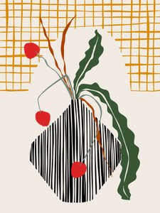 Gestreifte Vase mit roten Beeren
