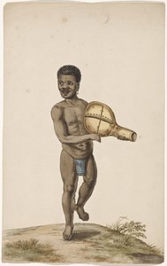 Afrikanischer musizierender Mann mit Kalebasseninstrument