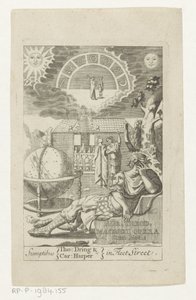 Ambrosius Theodosius Macrobius leunend auf Stein neben Globus