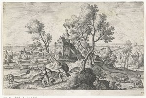Apollo verfolgt Daphne (Landschaften mit mythologischen und biblischen Darstellungen) von Anonymous