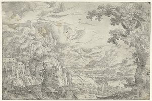 Berglandschaft mit gestutztem Baum