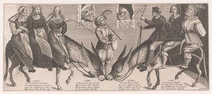 Braut und Bräutigam auf Eseln, Musiker in der Mitte