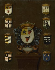 Wappen von Sara van Os, Ehefrau von Jan van Reyersbergh mit seinen acht Vierteln