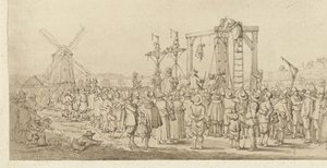Der Sarg von Ledenberg wird an den Galgen gehängt, 1619