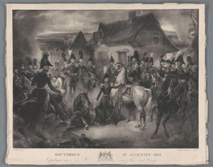 Der Austausch des verwundeten Pferdes des Prinzen von Oranien (des späteren Königs Wilhelm II) während der Schlacht bei Boutersem, 12. August 1831 von Anonymous