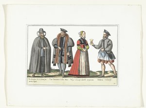 Drei Männer und eine Frau in deutscher Mode, ca. 1580