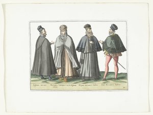 Drie mannen en een vrouw gekleed volgens de buitenlandse mode, ca. 1580