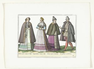 Drei Frauen und ein Mann in deutscher Mode, ca. 1580