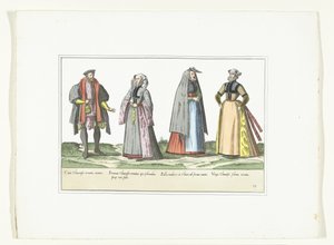 Drei Frauen und ein Mann in deutscher Mode, ca. 1580
