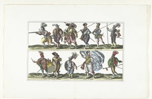 Doppelte Platte mit elf bewaffneten Bürgern in Uniform nach der Mode in Antwerpen, ca. 1580