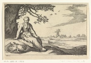 Eine junge Frau unter einem Baum (Serie: Vier pastorale Szenen) von Anonymous