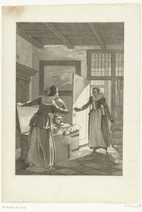 Elsje van Houweningen ertappt Hugo de Groot in der Bücherkiste, 1621 von Anonymous