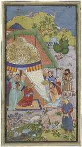 Episode aus der Liebesgeschichte von Laila und Majnun, Majnun im Gespräch mit Laila vor einem Zelt