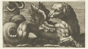 Geflügeltes Seeungeheuer mit einem Hundekopf