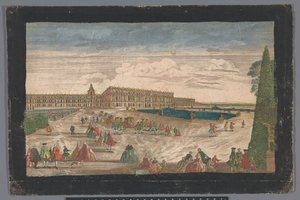 Blick auf den Garten von Versailles und das Schloss von Versailles