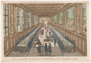 Ansicht des Speisesaals des Hôtel des Invalides in Paris mit einer Gesellschaft beim Essen von Anonymous