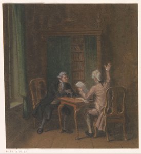 Interieur mit zwei Männern an einem Tisch