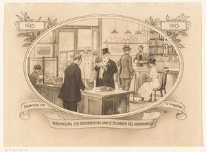 Innenansicht einer Buchhandlung anno 1915