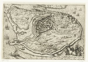 Karte der Insel Voorne und Grundriss von Brielle, 1572