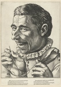 Lachender Narr mit Nadel und Faden