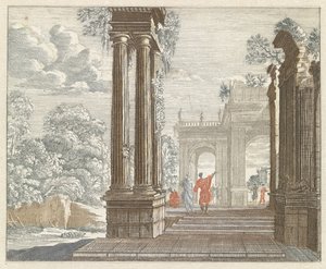 Landschaft mit bewachsenen römischen Ruinen