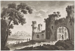 Landschaft mit Ruinen, Hirten und Wanderern von Anonymous