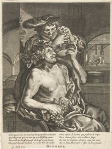 Oktober: Bacchus trinkt Wein von Anonymous