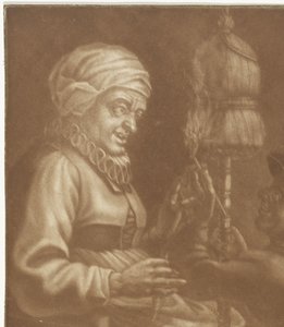 Alte Frau mit Spinnrocken