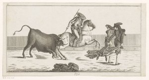 Picador sticht seine Lanze in einen Stier Coleccion de las principales suertes de una corrida de toros (Serientitel auf Objekt) Sammlung der wichtigsten Manöver beim Stierkampf (Serientitel)