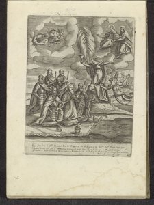 Pius V., Philipp II., Alvise I. Mocenigo, Sebastiano Vernier, Marcantonio Colonna und Don Juan von Österreich kniend vor dem Glauben von Anonymous