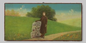 Porträt einer unbekannten Frau in einer gemalten Landschaft von Anonymous