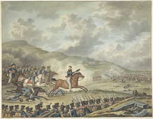Prinz von Oranien führt die niederländischen Truppen bei Quatre-Bras, 1815