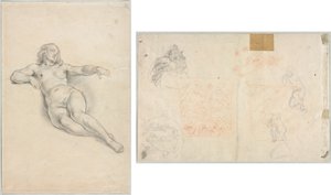 Liegender weiblicher Akt (recto); Verschiedene Skizzen von Figuren und Pflanzen (verso) von Anonymous