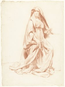 Studie einer sitzenden Frau mit schwer gefaltetem Mantel