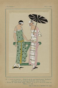 Très Parisien, 1923, Nr. 7: 17.- JOURS DE CHALEUR. - 1. Kleid aus Baumwollvoile...