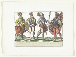 Vier spanische Soldaten in Uniform, ca. 1580