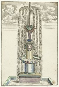 Quadratisches Becken mit Säule auf quadratischem Sockel von Anonymous