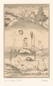 Fünf indische Figuren um ein Lagerfeuer von Anonymous