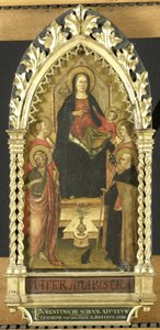 Jungfrau und Kind auf dem Thron mit vier Heiligen, Johannes der Täufer, Antonius Abt, Elisabeth von Ungarn, eine weibliche Heilige