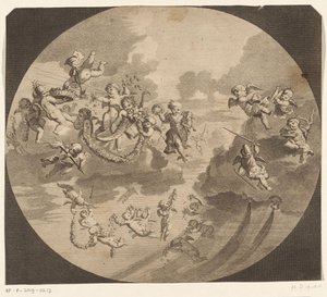 Fliegende Putti mit Blumengirlanden von Anonymous