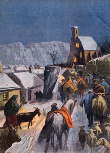 Ein Brauch in den Cevennen: Weihnachten der Tiere. Gravur aus der Zeitung 