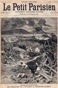 Eine Katastrophe in Martinique: der Durchzug des Zyklons in Fort-de-France im Jahr 1891. Gravur in „Le petit Parisien“ vom August 1891. Private Sammlung. von Anonymous Anonymous