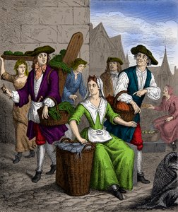Eine Dame der Halle während der Herrschaft von König Ludwig XVI. (Gravur, Privatbesitz) von Anonymous Anonymous