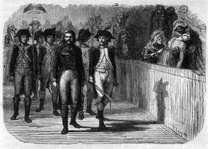Adam Philippe de Custine (1740-1793) vor dem Revolutionsgericht 1793 - Gravur in „Histoire des Girondins“ von Alphonse de Lamartine (1790-1869) 1865-1866 - Private Sammlung