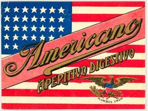 Werbung für italienischen Kurzen Americano, mit amerikanischer Flagge