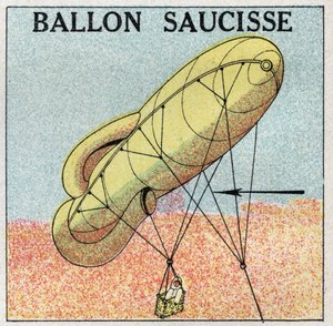 Ballons: Wurstballon. Anonyme Illustration von 1925. Private Sammlung.